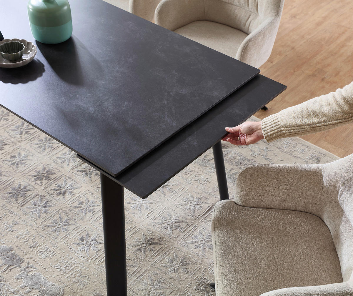 ESSTISCH Anthrazit, Schwarz  ausziehbar  - Anthrazit/Schwarz, MODERN, Keramik/Metall (140/80/76cm) - MID.YOU