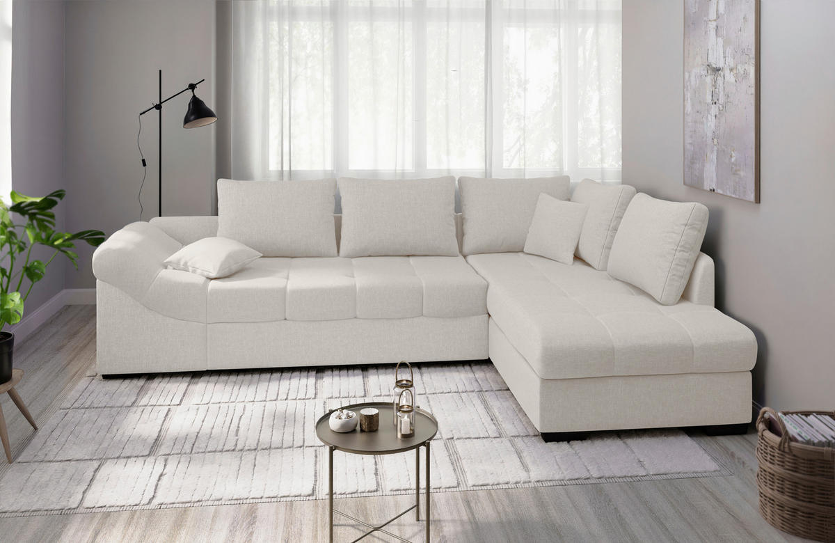 ECKSCHLAFSOFA in Weiss Textil   - Weiss/Schwarz, Modern, Holz/Textil (298/202cm) - MID.YOU