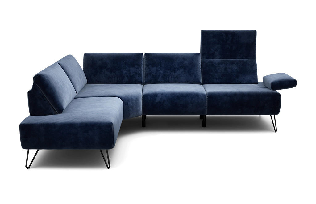 ECKSOFA Cosy Dunkelblau Samt  - Schwarz/Dunkelblau, Design, Textil/Metall (193/248-263cm) - SENSOO