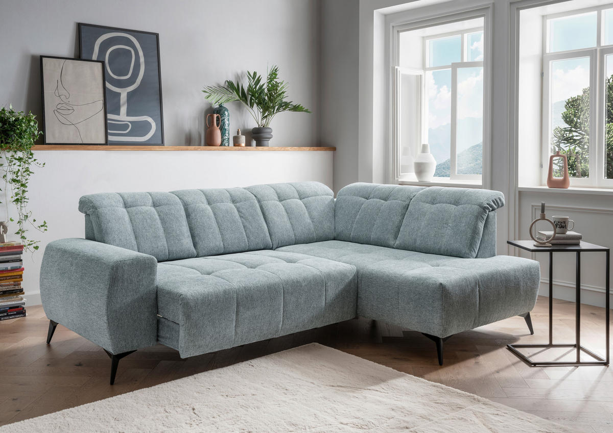 ECKSOFA in Chenille Mintgrün  - Schwarz/Mintgrün, Modern, Textil/Metall (261/200cm) - Livetastic