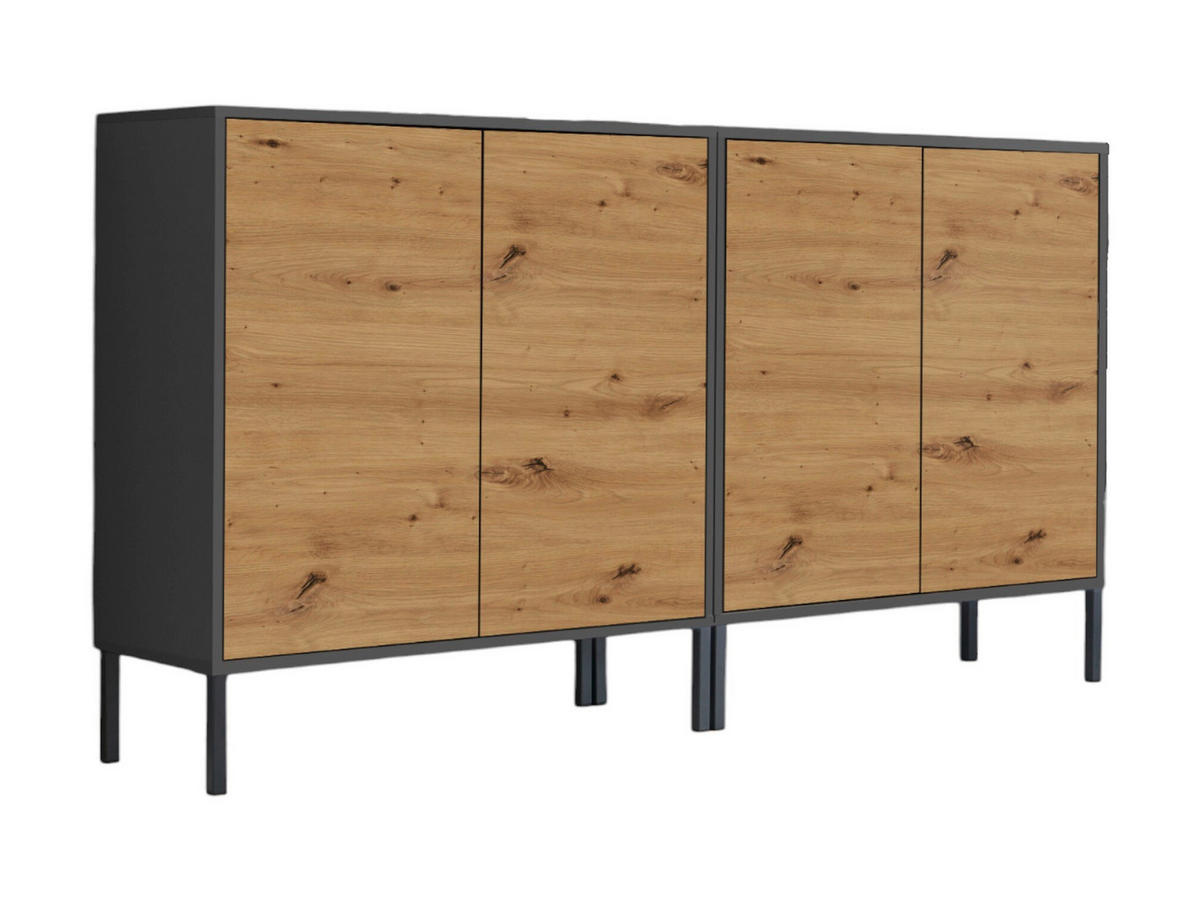 SIDEBOARD Mailand Set 2 + MF  in 158/86/33 cm  - Anthrazit/Eiche Artisan, MODERN, Holzwerkstoff/Metall (158/86/33cm) - MID.YOU