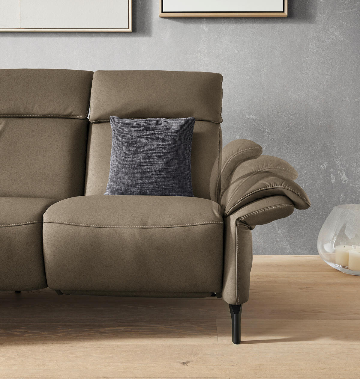 TRAPEZSOFA in Echtleder Dunkelbraun  - Dunkelbraun/Schwarz, Konventionell, Leder/Metall (221/103/95cm) - Dieter Knoll