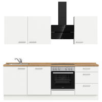 KÜCHENBLOCK 240 cm   in Weiß, Eichefarben  - Edelstahlfarben/Eichefarben, MODERN, Holzwerkstoff/Metall (240cm) - Nobilia