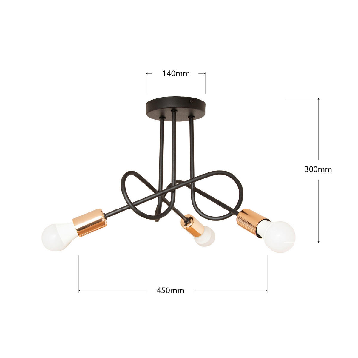 DECKENLEUCHTE    45/45/30 cm  - Schwarz/Kupferfarben, Trend, Metall (45/45/30cm)