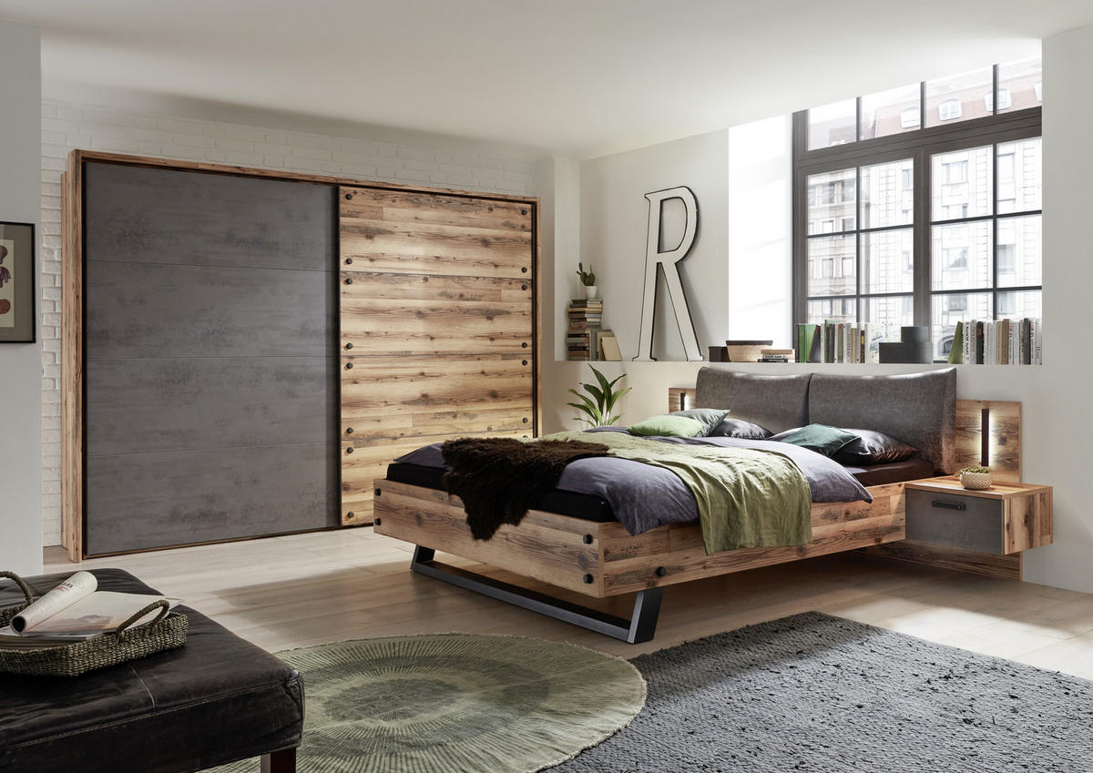 BETTANLAGE - Fichtefarben/Anthrazit, Design, Textil (180/200cm) - Livetastic