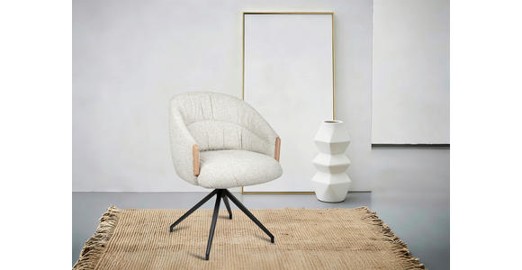 ARMLEHNSTUHL  Sitzfläche 360° drehbar, automatische Rückholfunktion Leinenoptik  - Beige/Schwarz, Design, Holz/Textil (61/84/62cm) - Valnatura