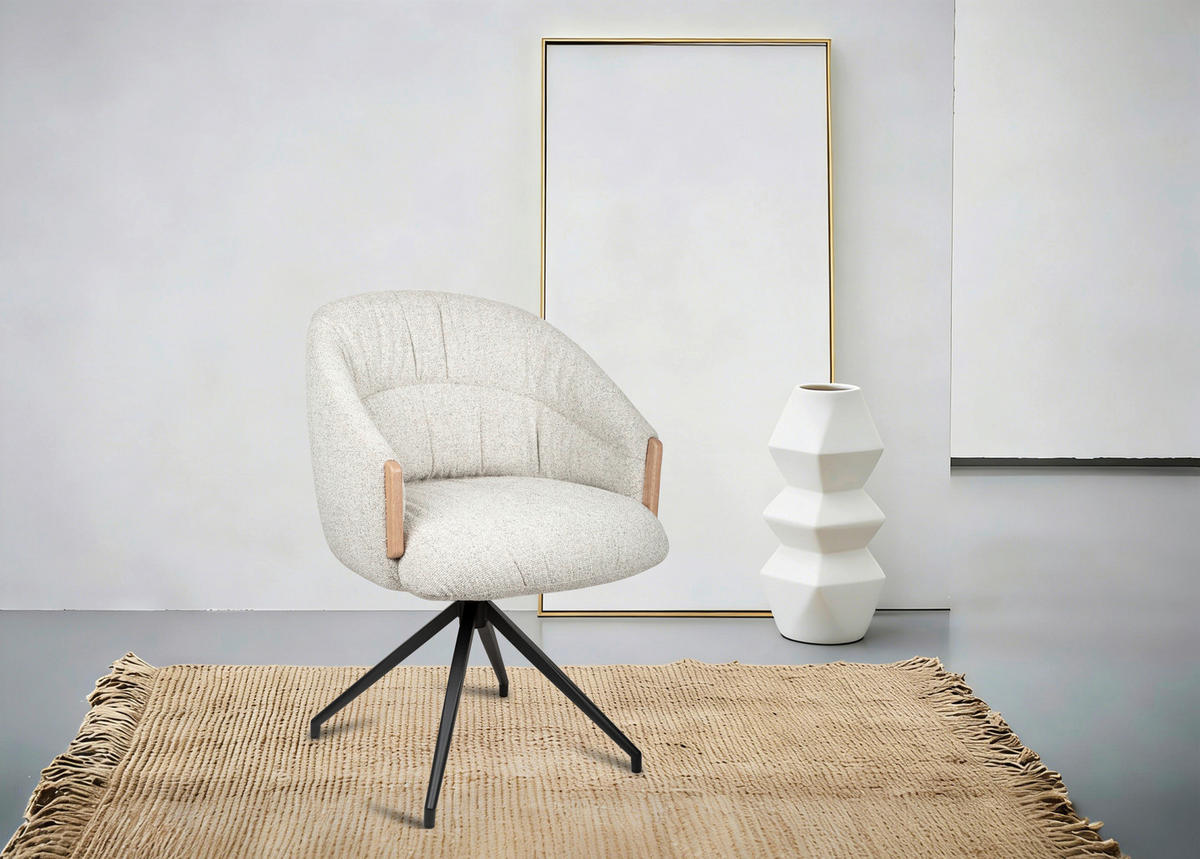 ARMLEHNSTUHL  Sitzfläche 360° drehbar, automatische Rückholfunktion Leinenoptik  - Beige/Schwarz, Design, Holz/Textil (61/84/62cm) - Valnatura