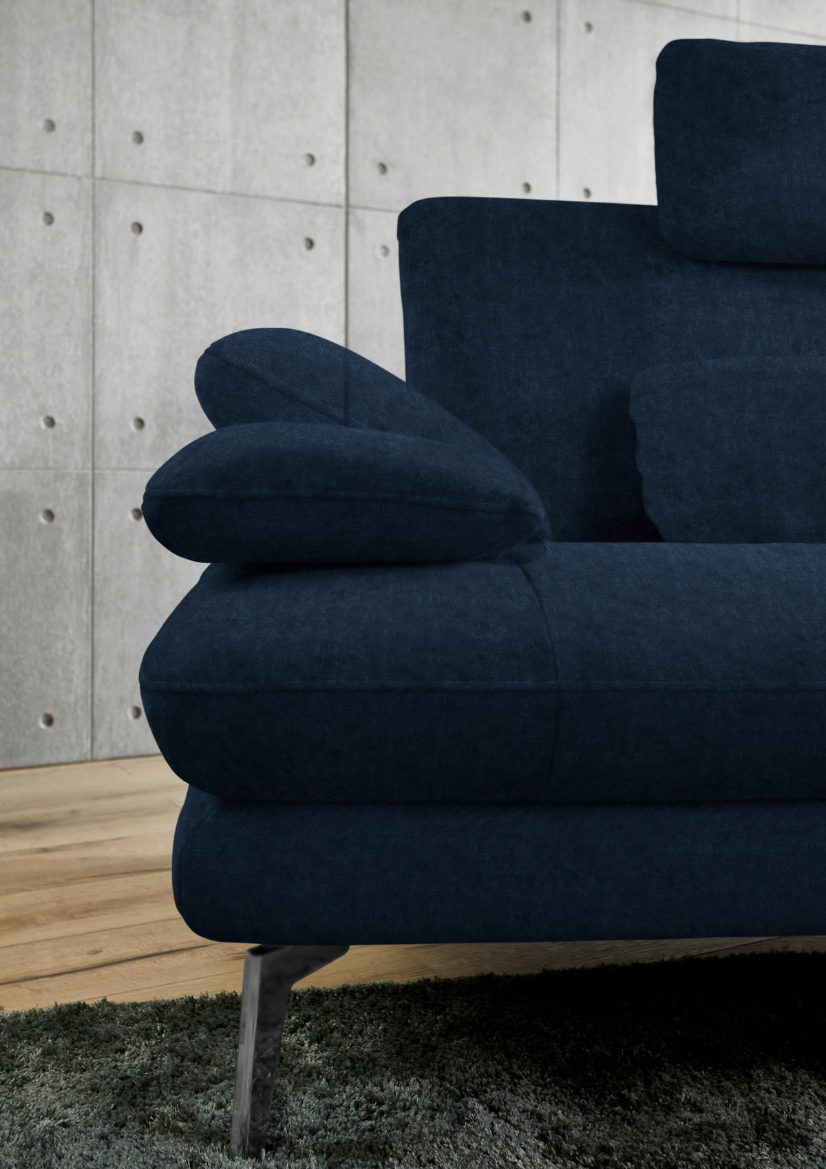 ECKSOFA in Velours Dunkelblau  284/184 cm  - Schwarz/Dunkelblau, Design, Textil/Metall (284/184cm) - Dieter Knoll