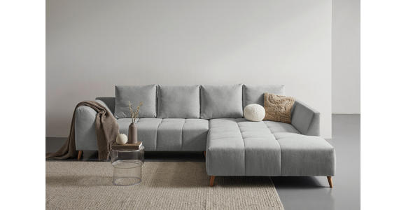 ECKSOFA Grau Flachgewebe  inkl. Rückenkissen, Rücken echt  - Buchefarben/Grau, KONVENTIONELL, Holz/Textil (306/202cm) - Carryhome