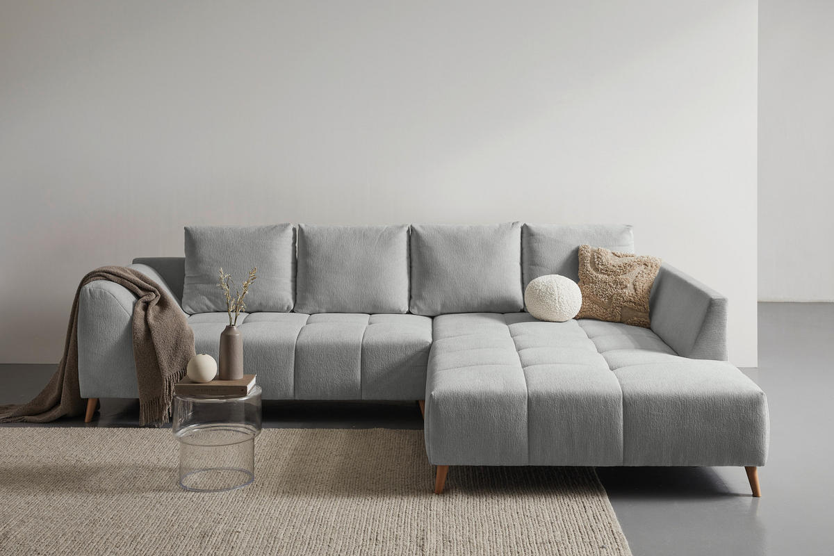 ECKSOFA Grau Flachgewebe  - Buchefarben/Grau, KONVENTIONELL, Holz/Textil (306/202cm) - Carryhome