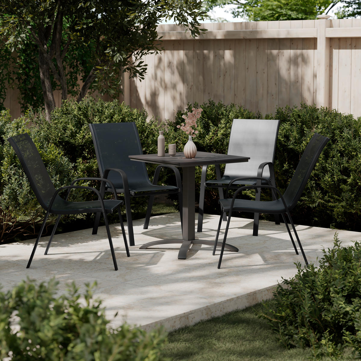 GARTENSESSEL-SET Metall, Textil Schwarz  - Schwarz, Modern, Textil/Metall (54/90/72cm) - Ambia Garden