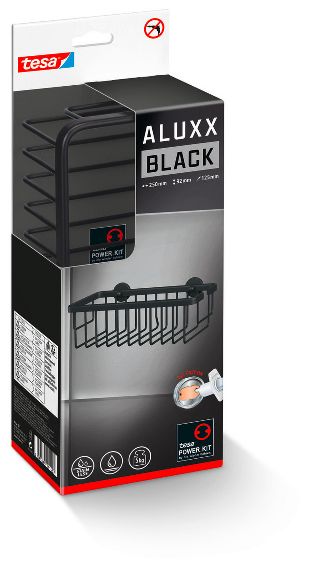 DUSCHABLAGE - Schwarz, Basics, Metall (25/12,5/9,2cm) - Tesa