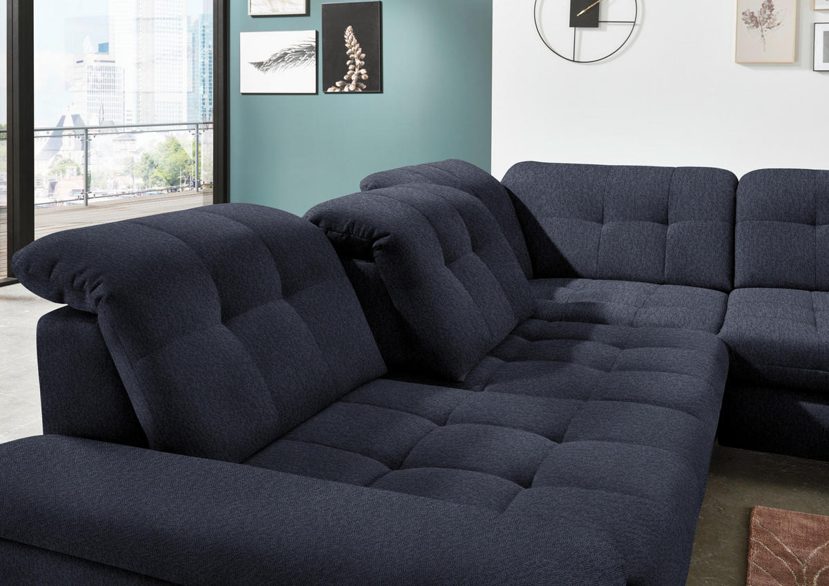 ECKSOFA in Chenille Dunkelblau  - Chromfarben/Dunkelblau, Design, Textil/Metall (310/260cm) - Beldomo Speed