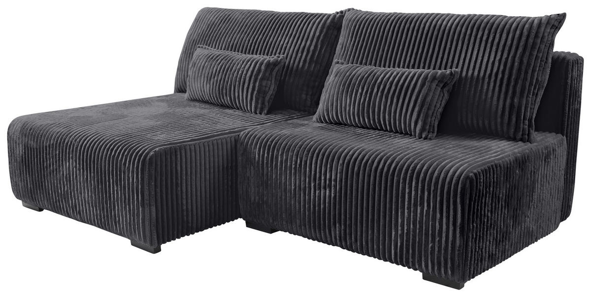 ECKSOFA in Cord Schwarz  - Schwarz, Modern, Holz/Textil (145/210cm) - MID.YOU