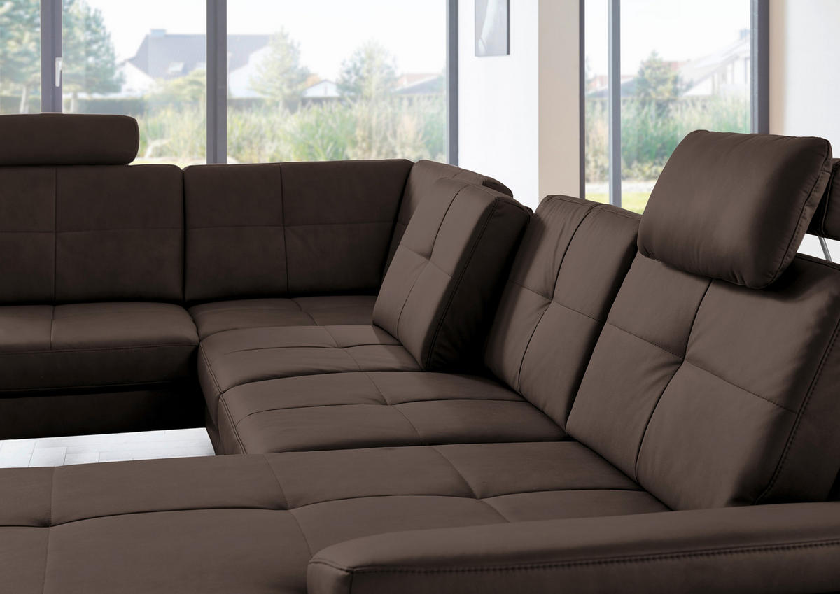 WOHNLANDSCHAFT in Lederlook, Mikrofaser Dunkelbraun  - Dunkelbraun/Schwarz, Design, Textil/Metall (220/345cm) - Beldomo System