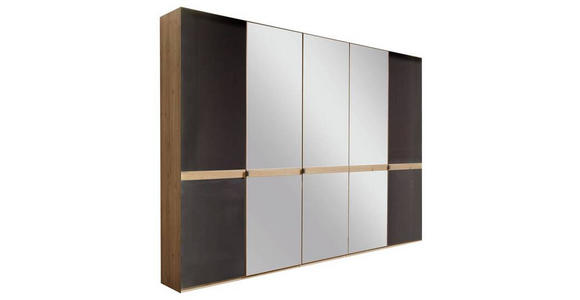 DREHTÜRENSCHRANK 250/216/58 cm 5-türig  - Chromfarben/Eichefarben, KONVENTIONELL, Glas/Holzwerkstoff (250/216/58cm) - Novel