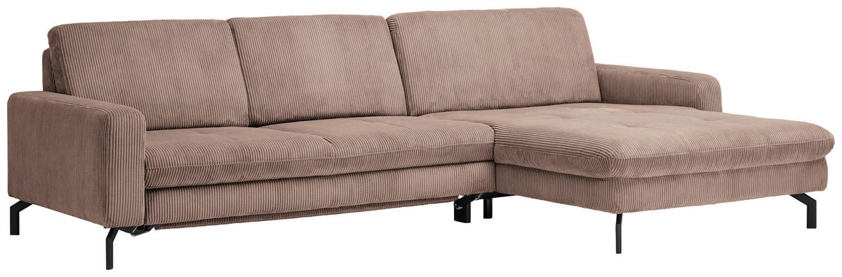ECKSOFA in Cord Altrosa  - Schwarz/Altrosa, Design, Textil/Metall (302/178cm) - Beldomo Style