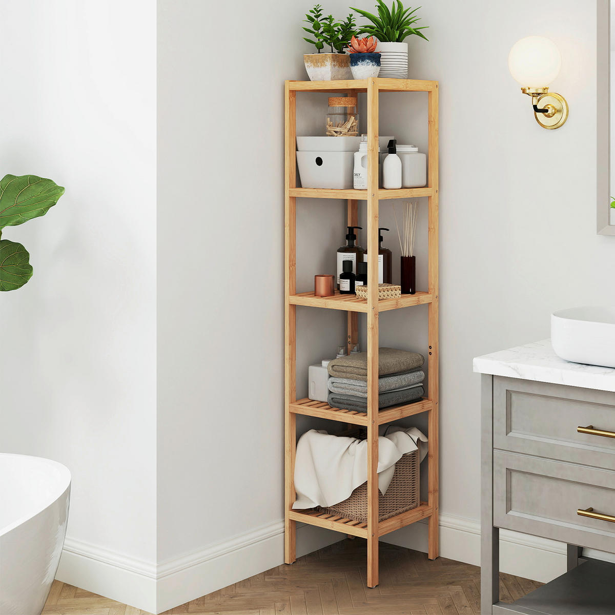 BADEZIMMERREGAL 33/146/33 cm  - Naturfarben, Basics, Holz (33/146/33cm)