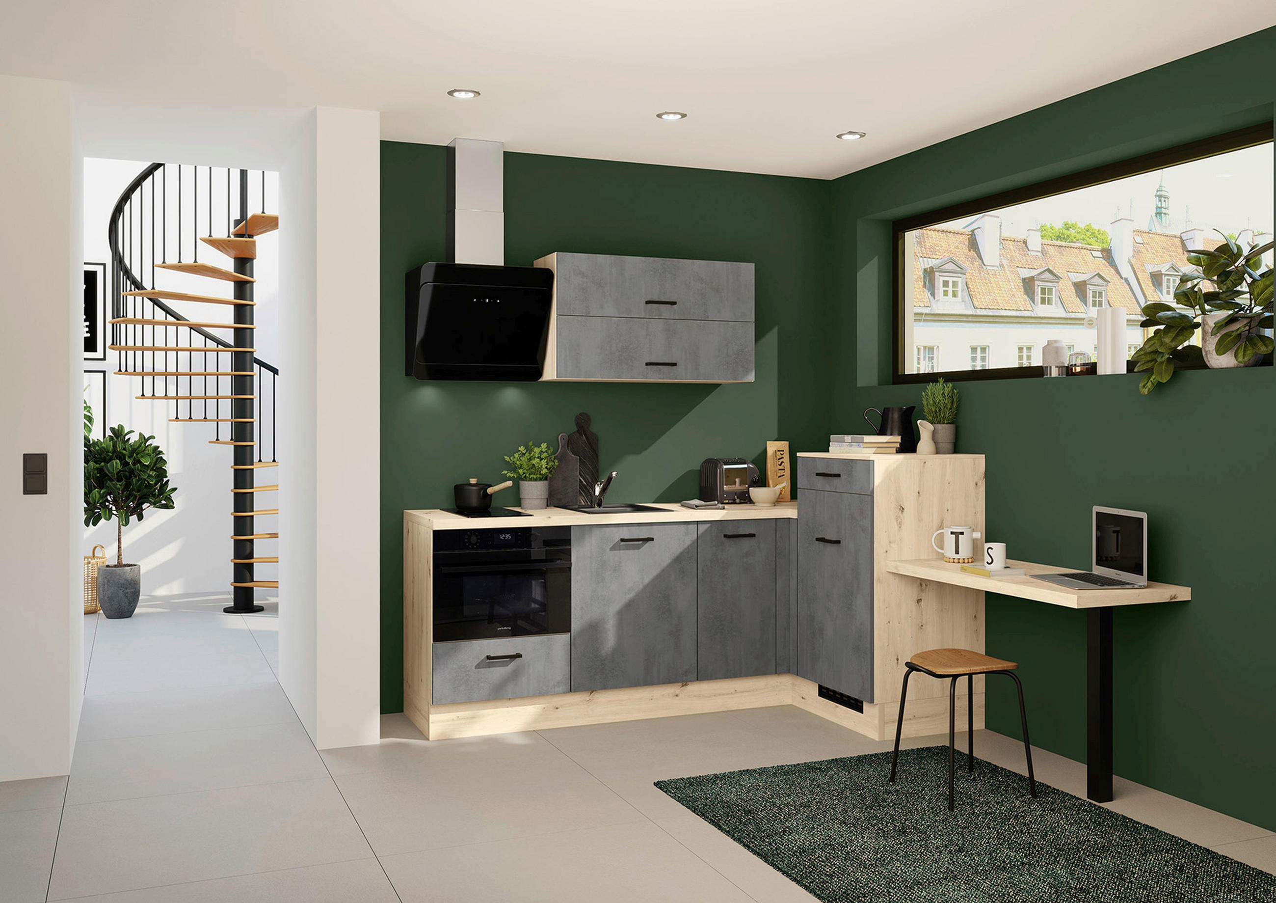 ECKKÜCHE 225/241 cm  in Grau  - Eichefarben/Schwarz, Design, Holzwerkstoff/Metall (225/241cm) - Impuls