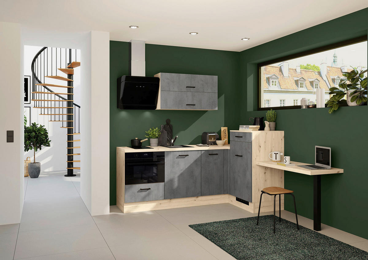 ECKKÜCHE 225/241 cm  in Grau  - Eichefarben/Schwarz, Design, Holzwerkstoff/Metall (225/241cm) - Impuls