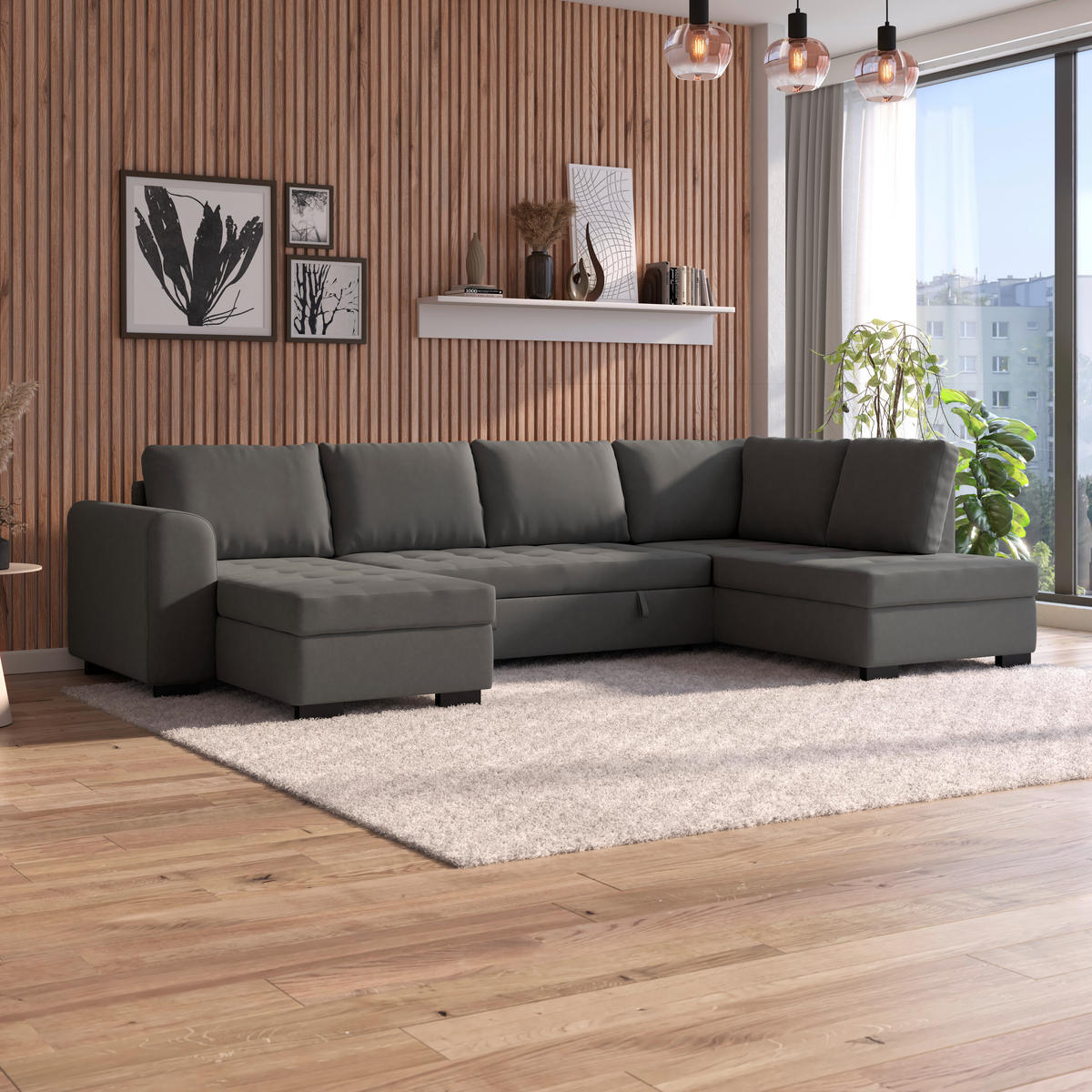 WOHNLANDSCHAFT Anthrazit Mikrofaser  - Anthrazit/Schwarz, MODERN, Kunststoff/Textil (155/305/178cm) - P & B