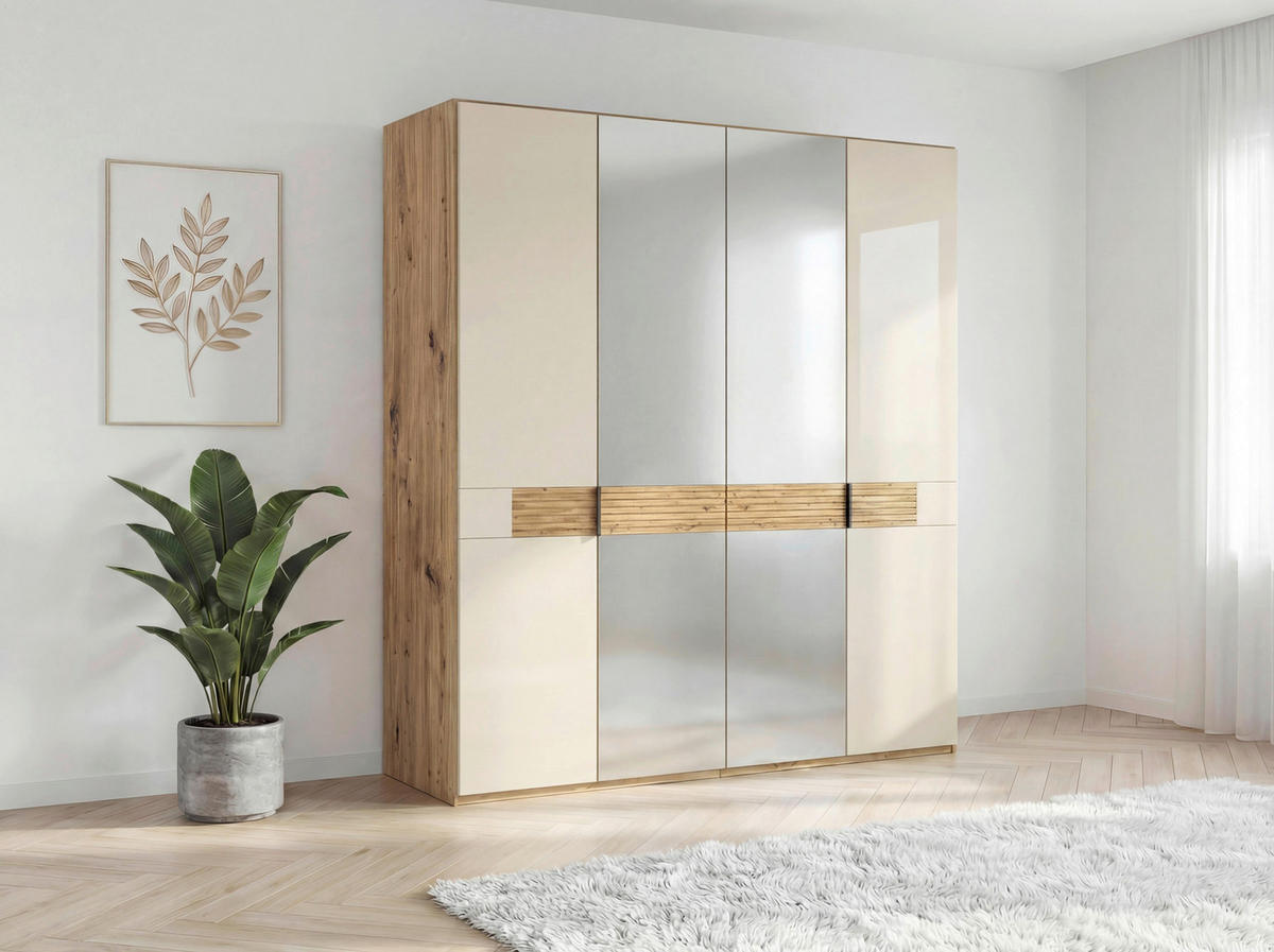 DREHTÜRENSCHRANK 200/216/58 cm,  in Eichefarben, Champagner, 4 Tür(en)  - Schieferfarben/Champagner, Design, Glas/Holz (200/216/58cm) - Musterring