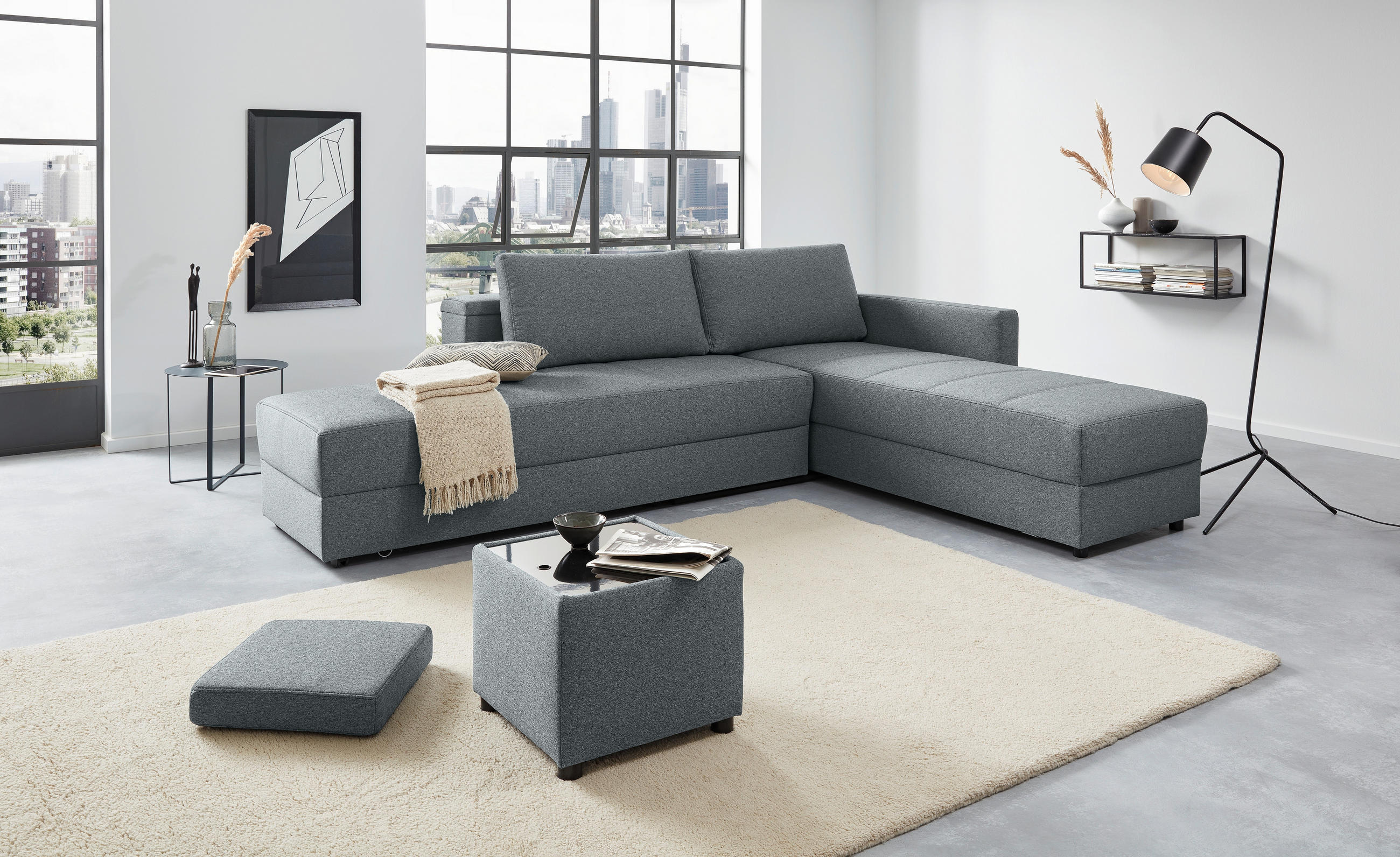 ECKSOFA LOOKS III Dunkelgrau Webstoff  - Dunkelgrau/Schwarz, Design, Kunststoff/Textil (229/287cm) - LOOKS by W.Joop