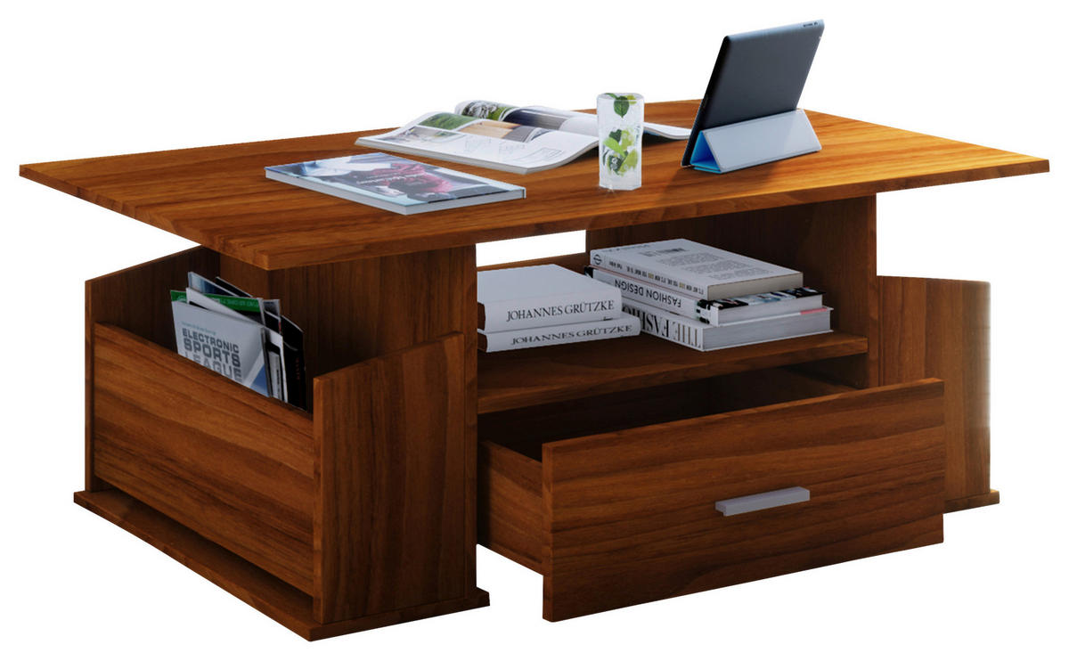 COUCHTISCH Holzwerkstoff 110/52/44 cm  - Silberfarben/Nussbaumfarben, Basics, Holzwerkstoff/Kunststoff (110/52/44cm) - MID.YOU