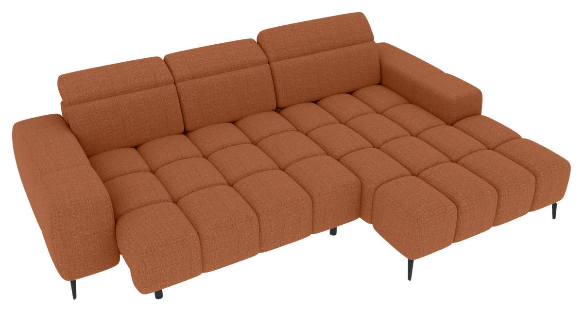 ECKSOFA Rostfarben Flachgewebe Rücken echt, Kopfteilverstellung, Sitztiefenverstellung  - Rostfarben/Schwarz, KONVENTIONELL, Kunststoff/Textil (273/171cm) - Carryhome