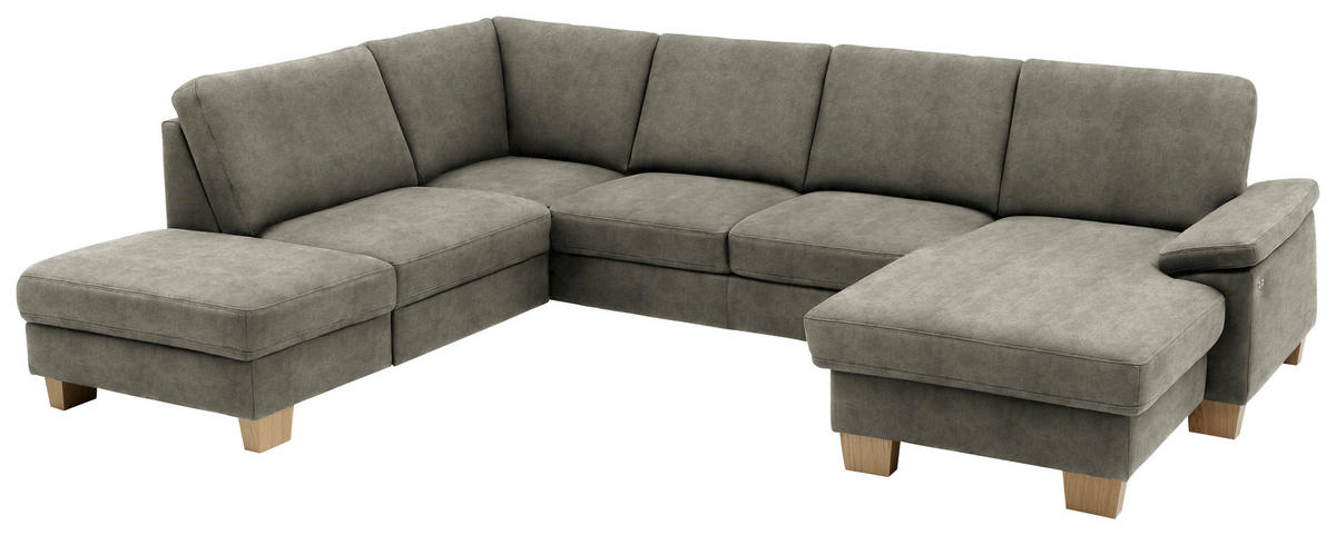 WOHNLANDSCHAFT in Velours Grau  - Eichefarben/Grau, Konventionell, Holz/Textil (235/316/167cm) - Beldomo System