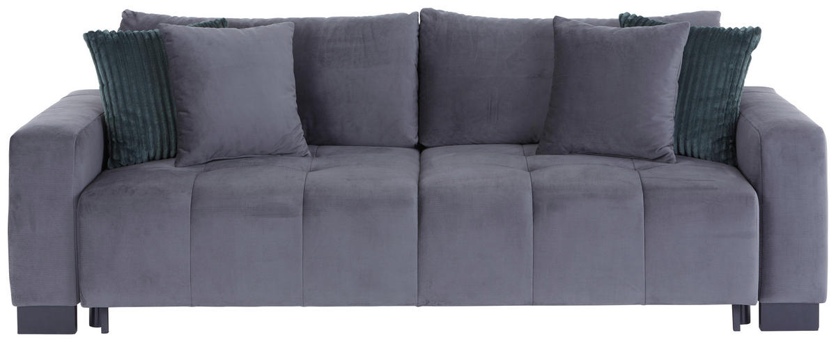 SCHLAFSOFA in Velours Dunkelgrau  - Dunkelgrün/Dunkelgrau, Modern, Holz/Kunststoff (238/88/119cm) - MID.YOU