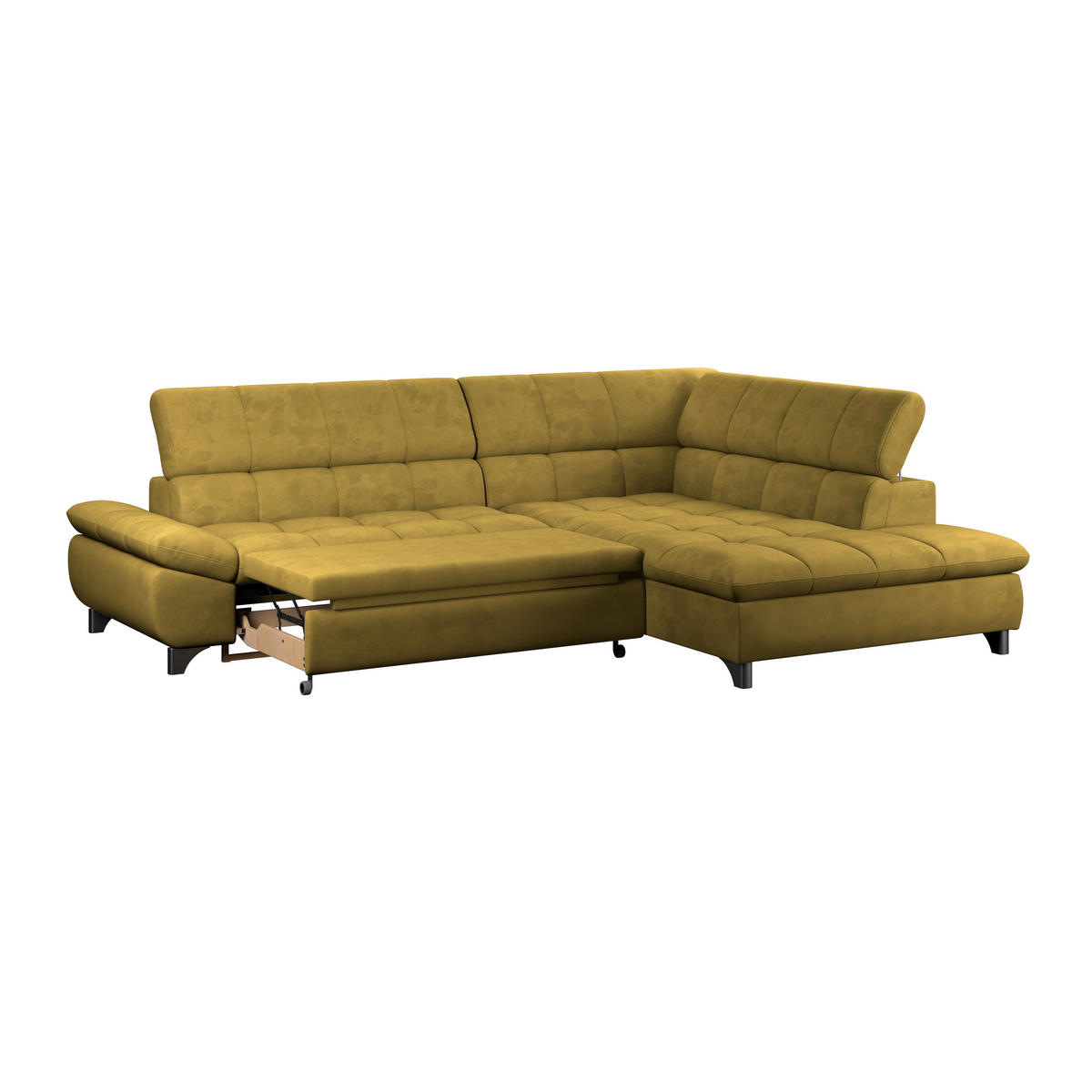 ECKSOFA Senfgelb Chenille  - Chromfarben/Senfgelb, KONVENTIONELL, Textil/Metall (312/234cm) - Livetastic