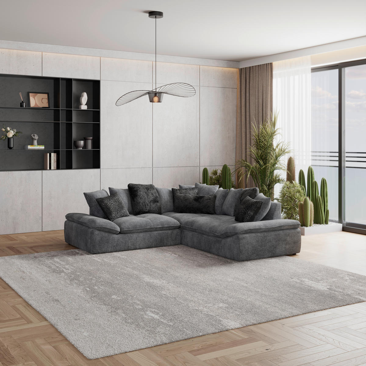 ECKSOFA Anthrazit  - Anthrazit/Schwarz, Trend, Textil (278/278cm) - MID.YOU