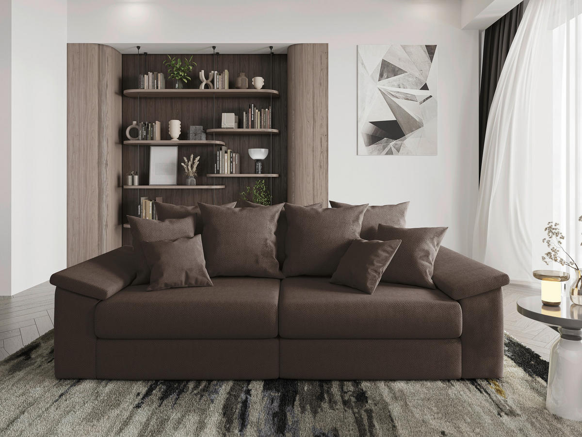 BIGSOFA TERMINI Velours, Webstoff Braun  - Beige/Naturfarben, Design, Holz/Textil (260/98/123cm) - MID.YOU