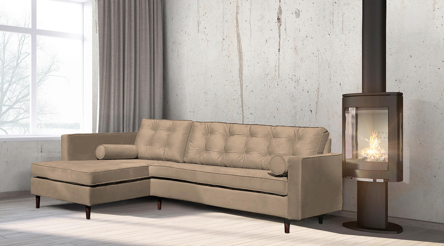 ECKSOFA VANCOUVER Hellbraun Mikrofaser Zierkissen, Rückenkissen  - Hellbraun/Braun, Design, Holz/Textil (169/240cm) - P & B