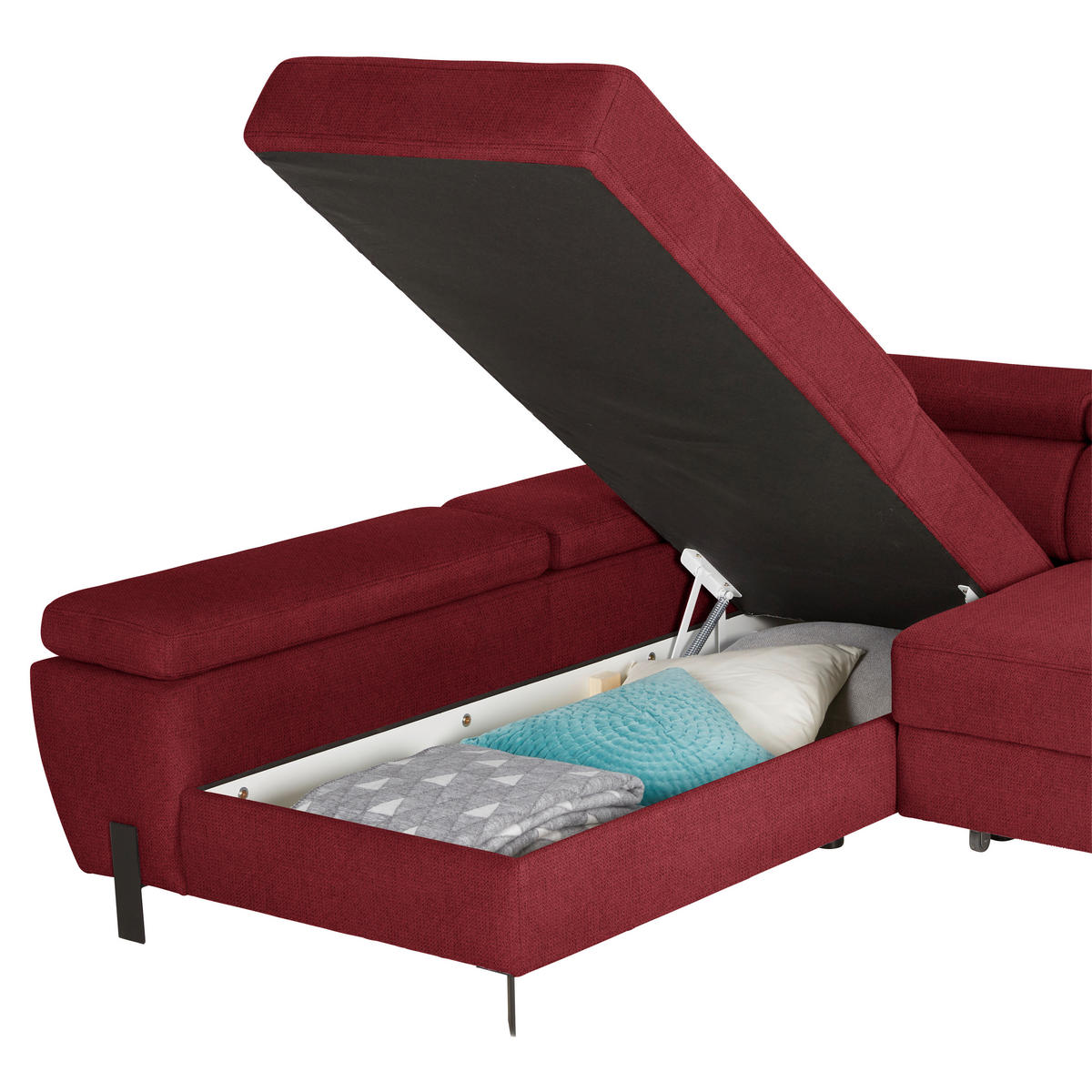 HÖRNSOFFA i vävt tyg vinröd  - vinröd/svart, Modern, metall/textil (189/90/277cm) - MID.YOU