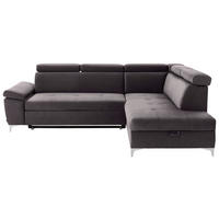 ECKSOFA Grau Samt  - Chromfarben/Grau, KONVENTIONELL, Textil/Metall (271/206cm) - Carryhome
