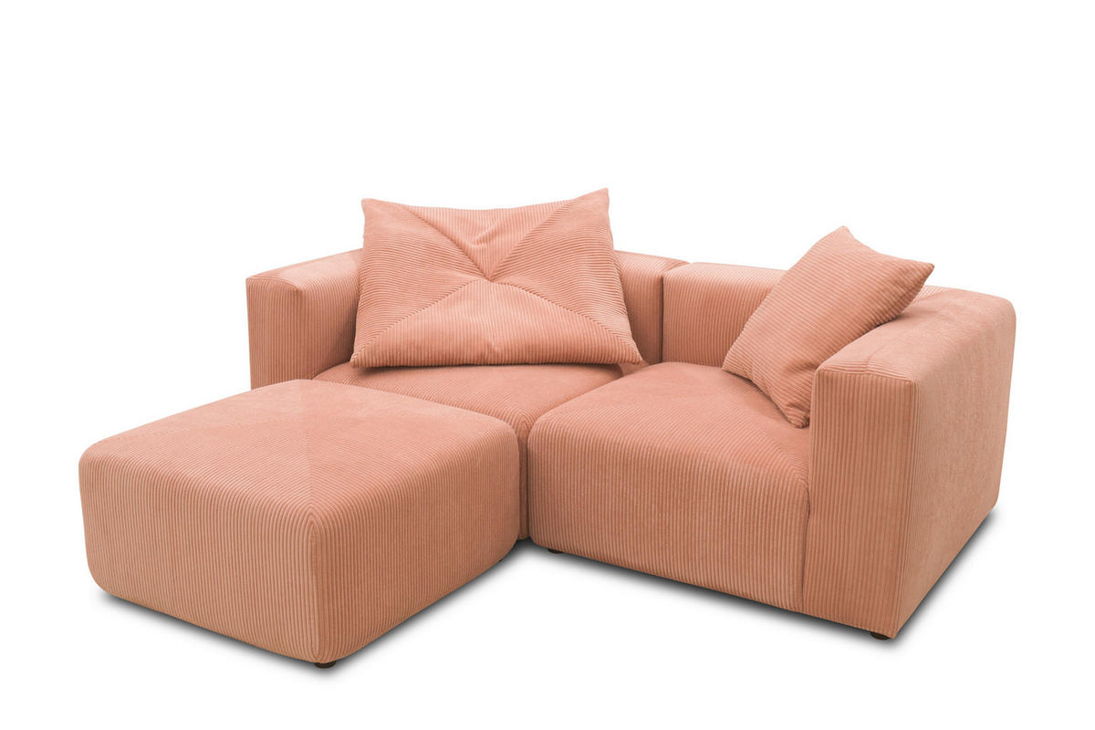 ECKSOFA in Cord, Mikrofaser Rosa, Roségold   - Roségold/Schwarz, Design, Kunststoff/Textil (216/69/193cm) - MID.YOU