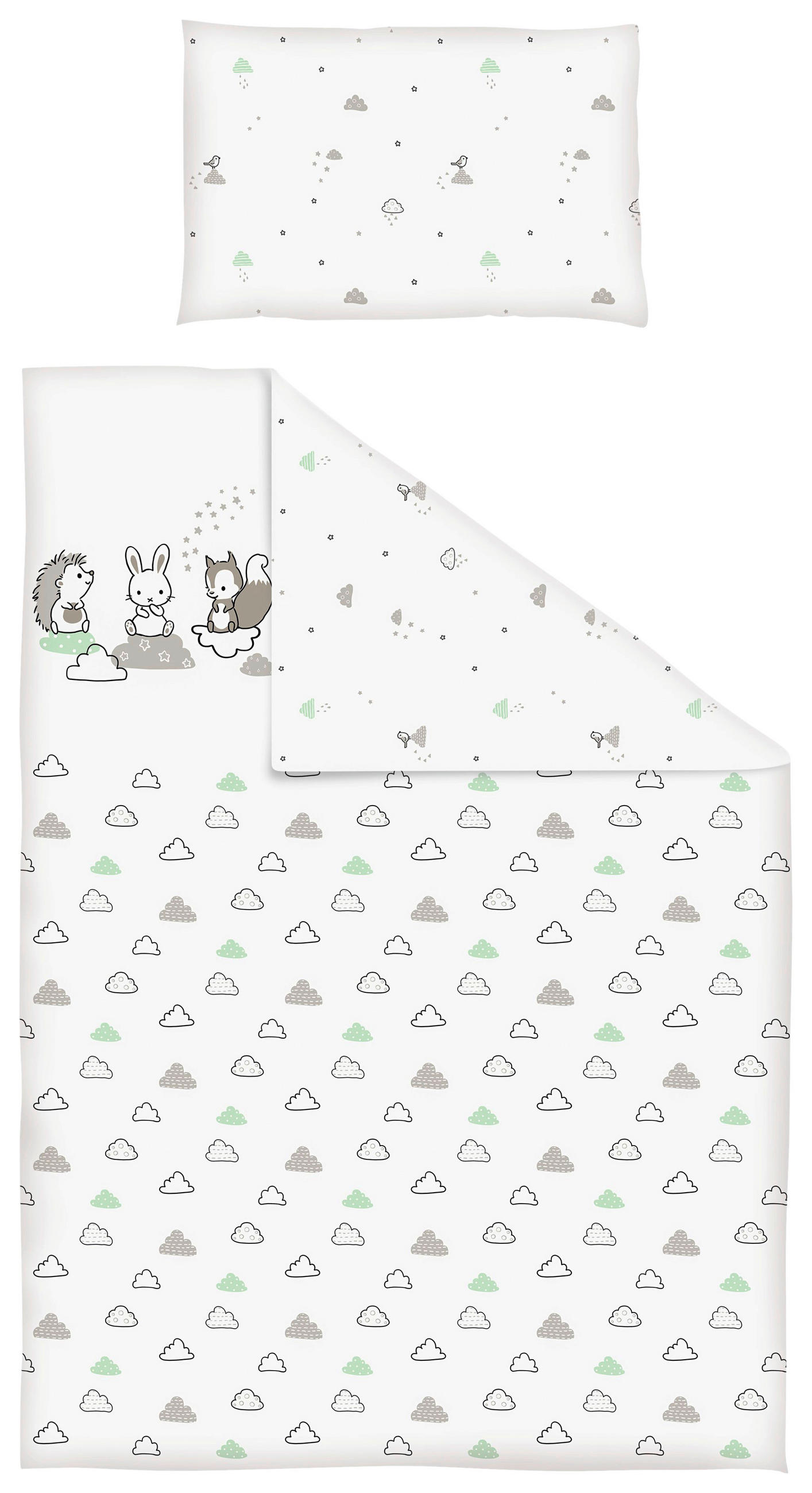 Patinio Babybettwäsche Modern Clouds Grau, Weiß 100x135 cm