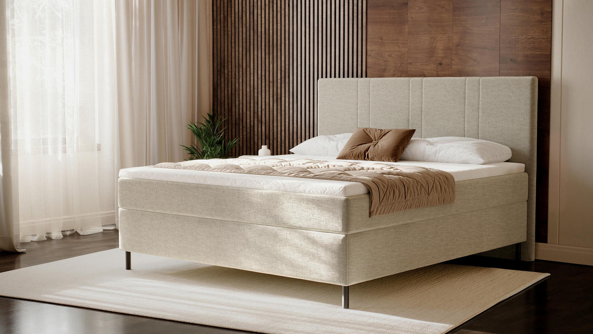 BOXSPRINGBETT 180/200 cm  in Perlmutt  - Perlmutt/Schwarz, Design, Holz/Textil (180/200cm) - Welnova