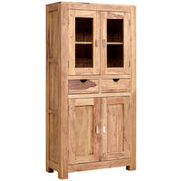 VITRINSKÅP  i massiv shesham naturfärgad  - naturfärgad, Lifestyle, metall/trä (90/180/40cm) - Livetastic