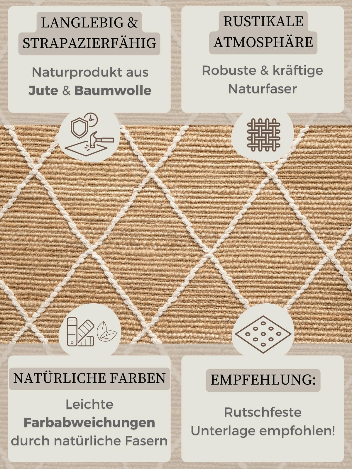 FLACHWEBETEPPICH 200/300 cm Kunu Weiß, Sandfarben rechteckig  - Sandfarben/Weiß, Basics, Textil (200/300cm) - Hanse Home