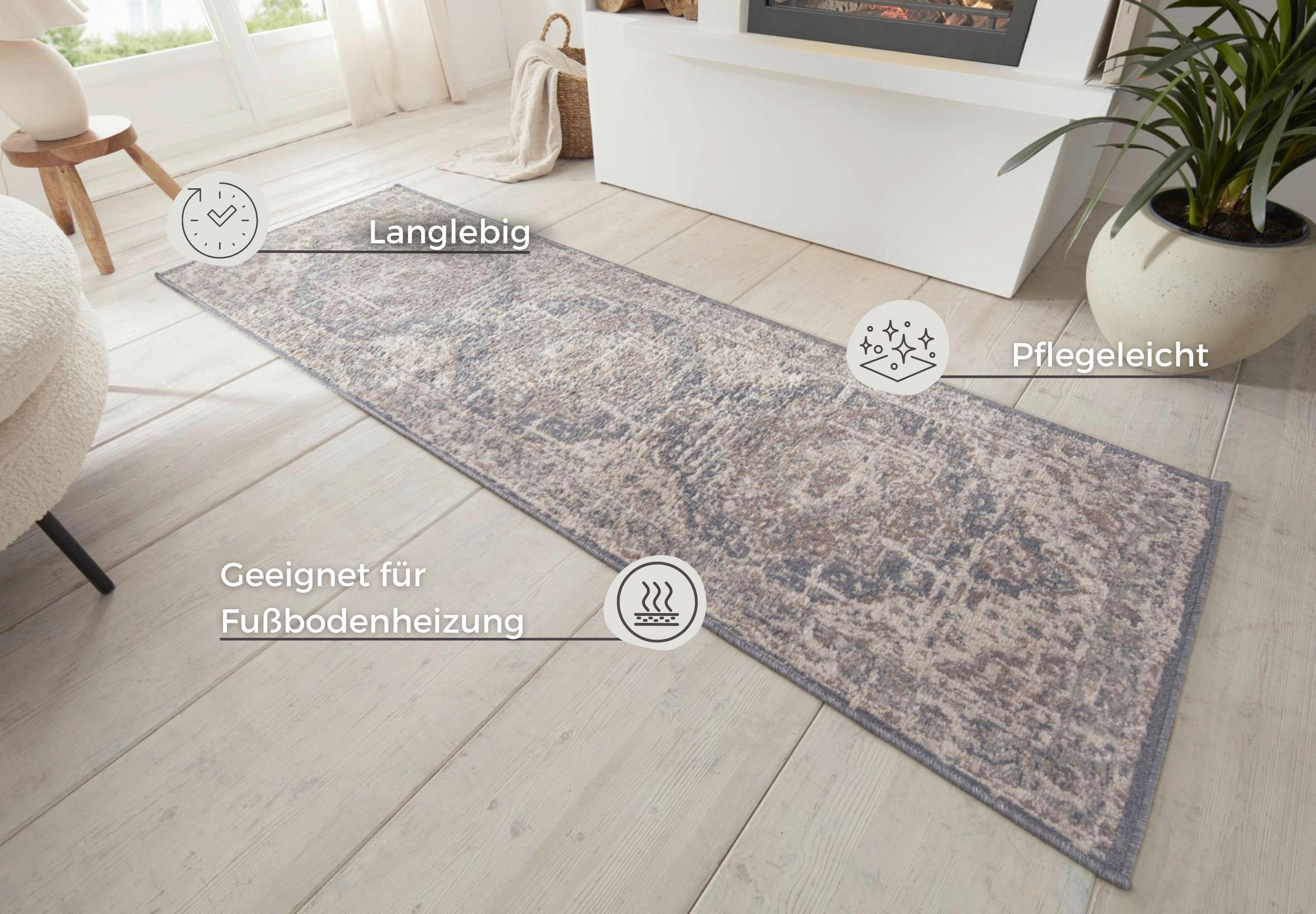 LÄUFER 80/200 cm Terrain  - Blau/Creme, Design, Kunststoff/Textil (80/200cm)