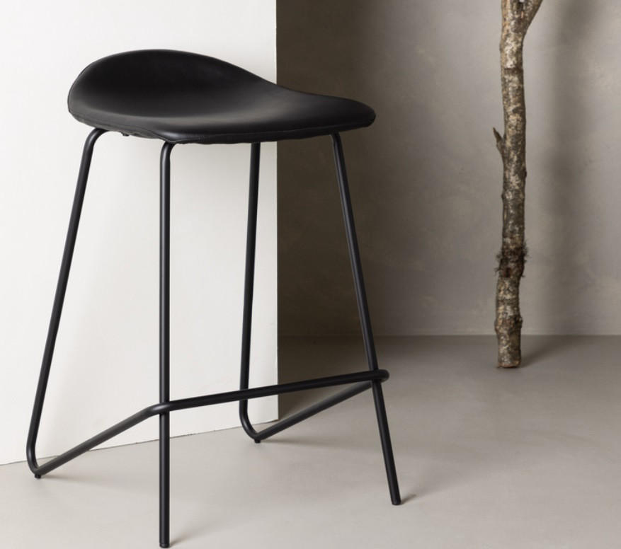 BARHOCKER-SET Lederlook (vegan) Schwarz Stahl abwischbar  - Schwarz, Design, Textil/Metall (41/72/46cm) - Livetastic