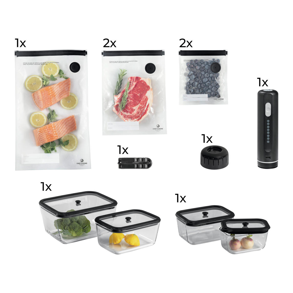 VAKUUMIERSET Vakuum  - Transparent/Schwarz, Basics, Glas/Kunststoff (32/25,5/17cm) - CHEF CUISINE