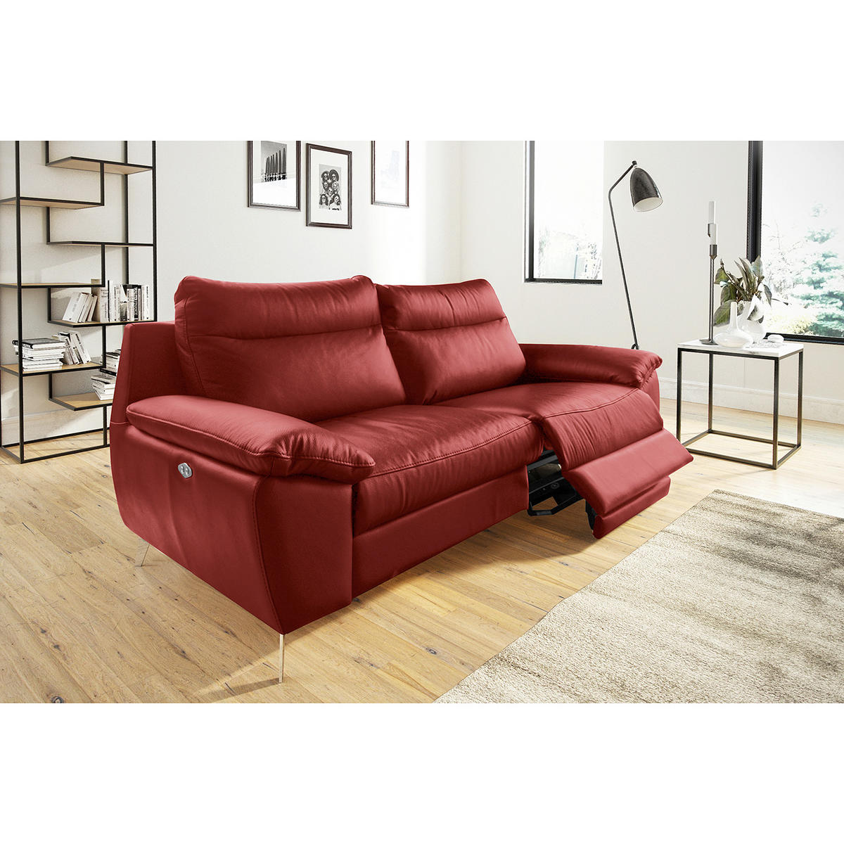 2,5-SITZER 216/95/96 cm PERLE in Echtleder Dunkelrot   - Chromfarben/Dunkelrot, Design, Leder/Metall (216/95/96cm) - Livetastic