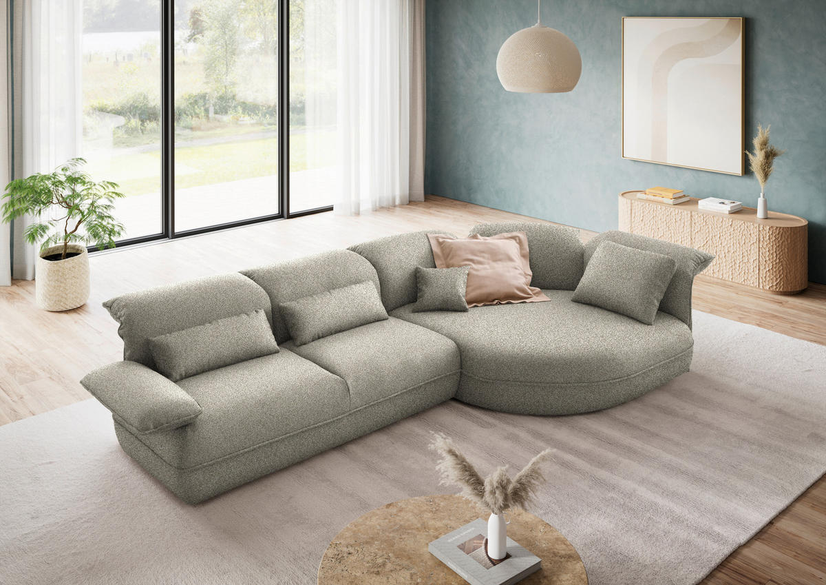 ECKSOFA  in Chenille Greige  343/154 cm  - Greige/Schwarz, Design, Kunststoff/Textil (343/154cm) - Koinor
