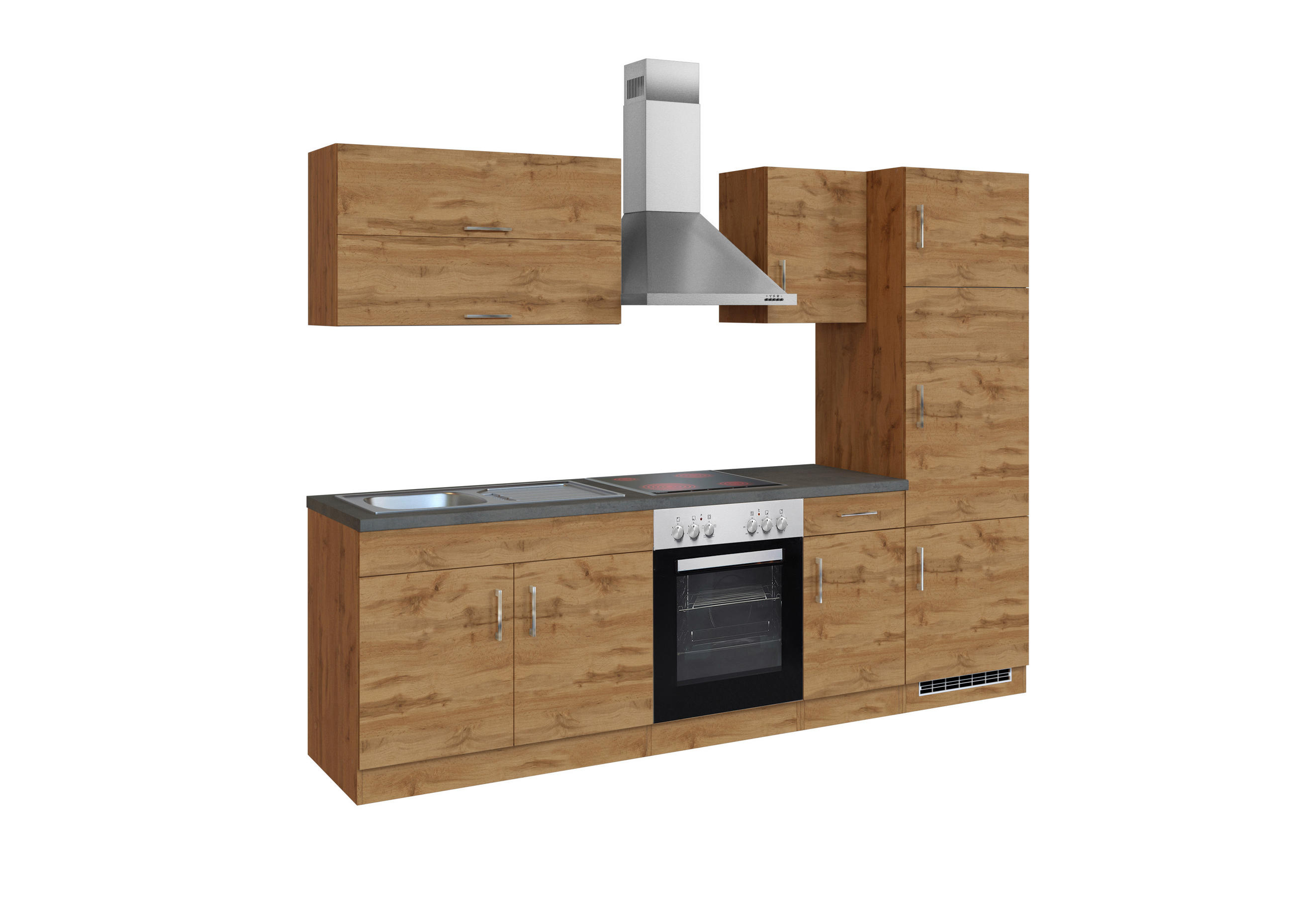 KÜCHENBLOCK 270 cm   in Eiche Wotan  - Chromfarben/Schieferfarben, Modern, Holzwerkstoff/Metall (270cm) - Held