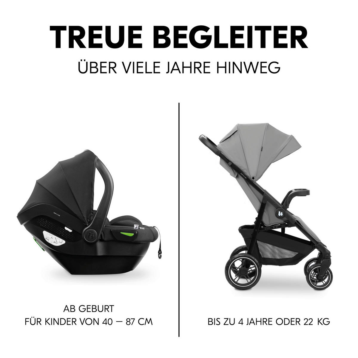 KINDERWAGENSET  Shop N Care Travel Set  Grey  - Schwarz/Grau, Basics, Textil/Metall (52/110/91cm) - Hauck