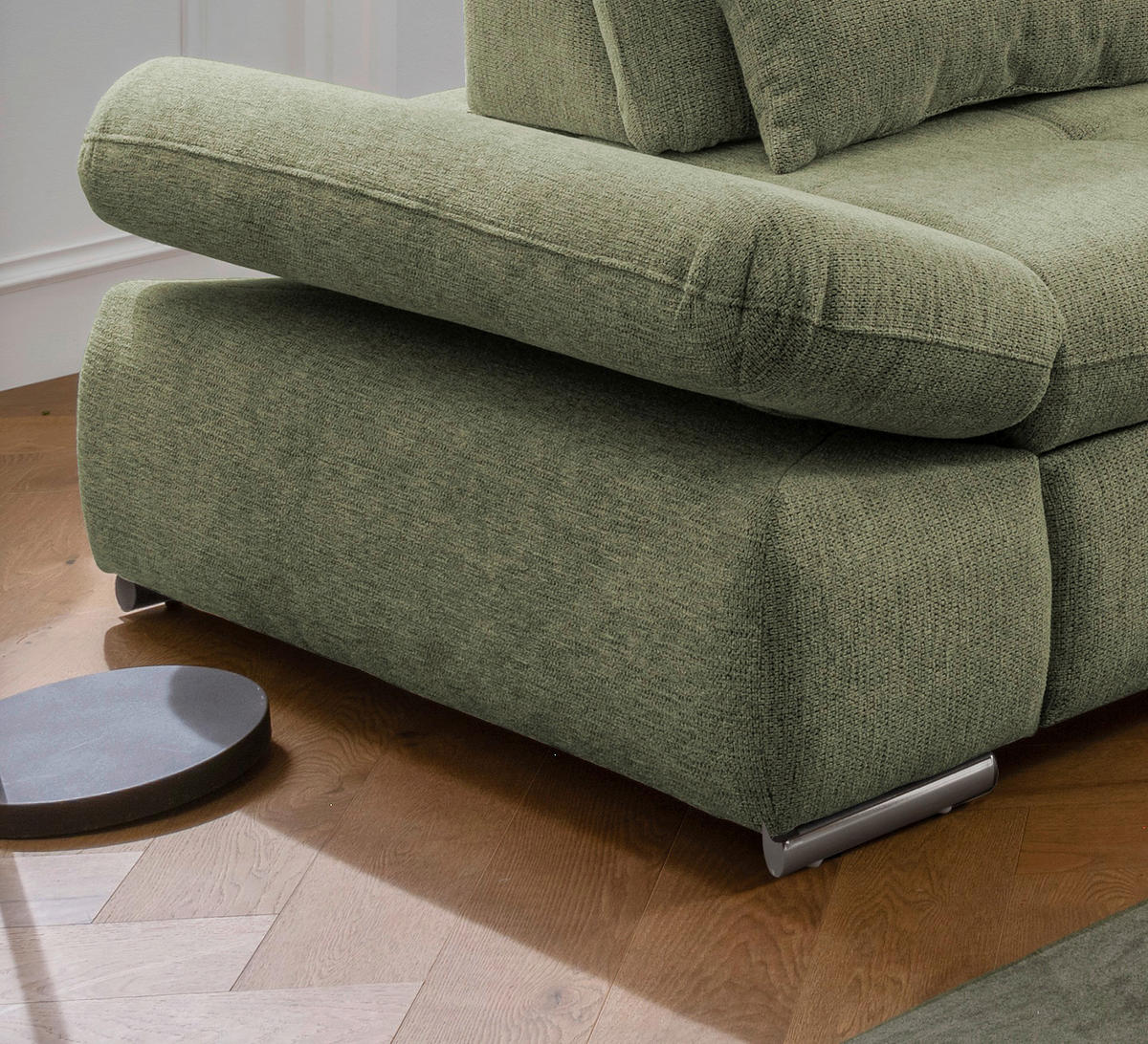 ECKSOFA in Chenille Grün  - Chromfarben/Grün, Design, Textil/Metall (280/254cm) - Livetastic